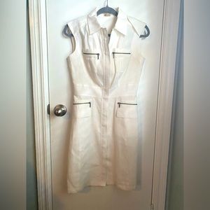 Cremieux White Zip Up Sleeveless Dress 100% Linen Sz 4